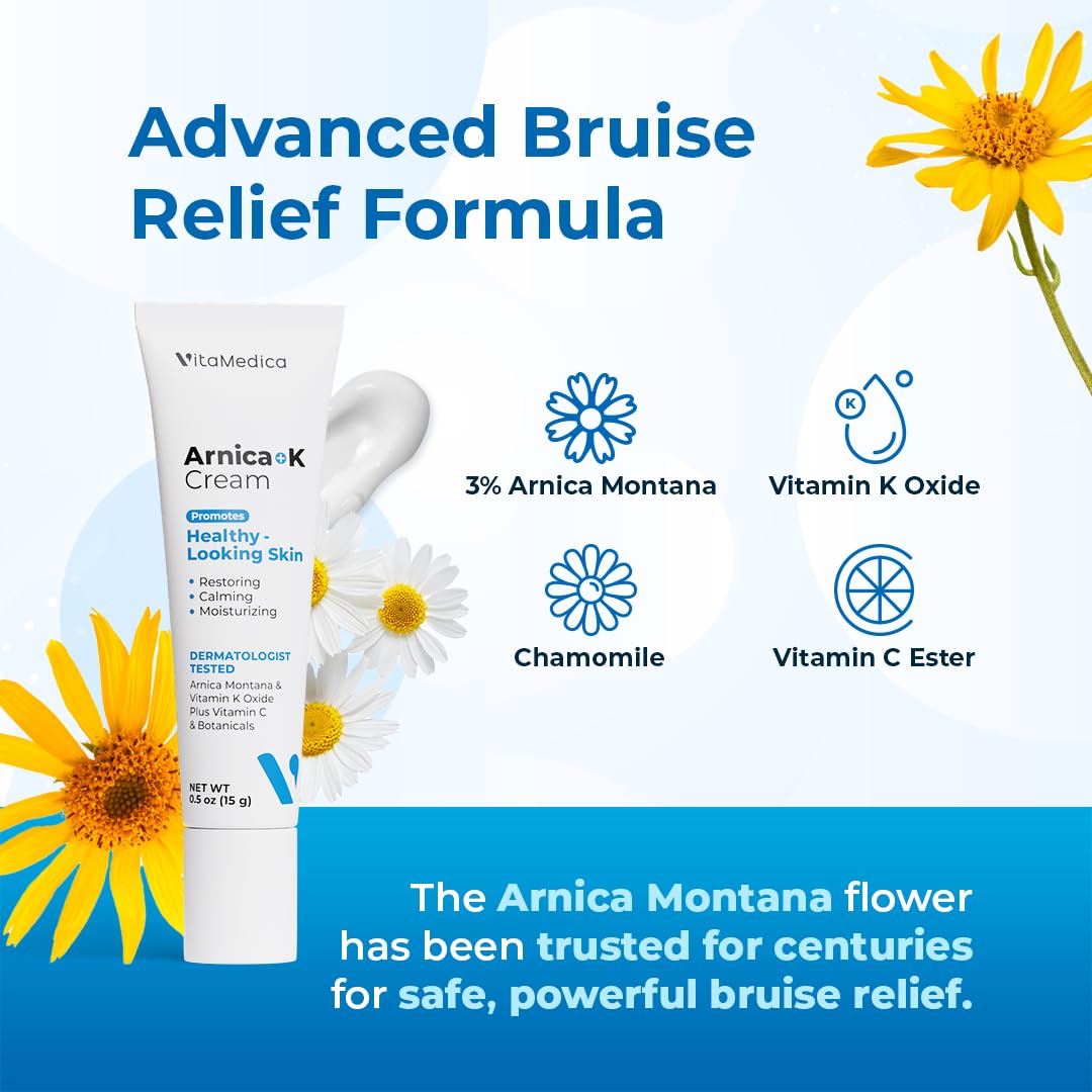 VitaMedica Arnica Cream - Arnica Montana + Vitamin K Oxide for Bruises - Sensitive Skin Formula - Undereye With Vitamin C - 2 Pack