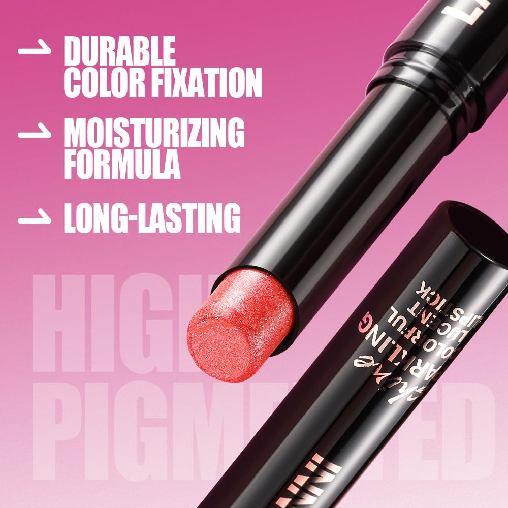 Jolilab 10Pcs Set Sparkling Lipstick Lip Gloss Long Lasting Waterproof Moisturizer Lip Balm Glitter Shimmer Metallic, Diamond Shiny Bold Glow Goth Lipstick for Women Girls, Non-sticky