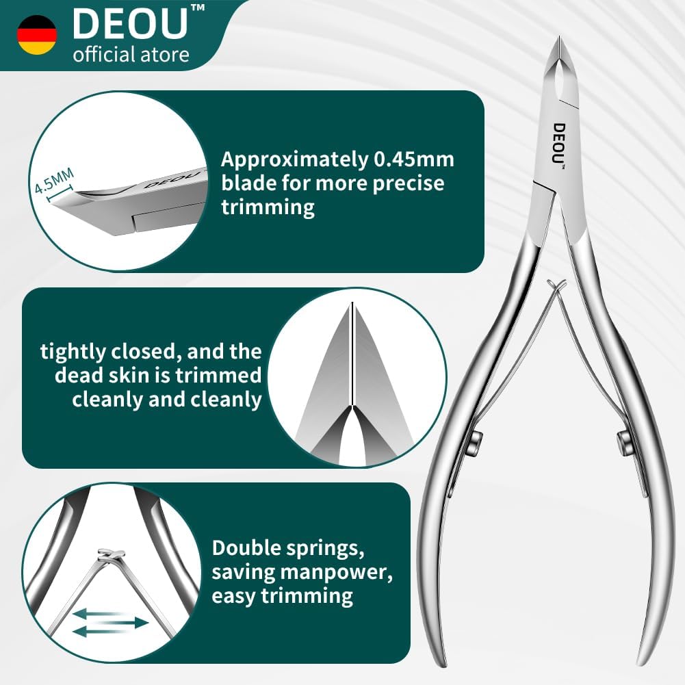 DEOU professional cuticle scissors, salon manicure tools, stainless steel eyelash trimmer, Manicurist nail care blade, extremely sharp, for women's manicure (Cuticle scissors+Steel push)