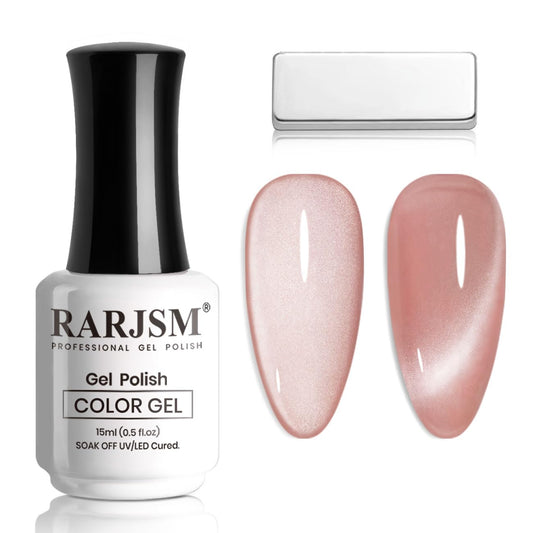RARJSM Cat Eye Gel Nail Polish Nude Pink Silver Glitter Natural Skin Tone Color 15ml Sparkle Shimmer Velvet Cateye Gel Polish with Magnetic Stick UV LED Curing Require Soak Off Home Salon Manicure | alldaygood beauty