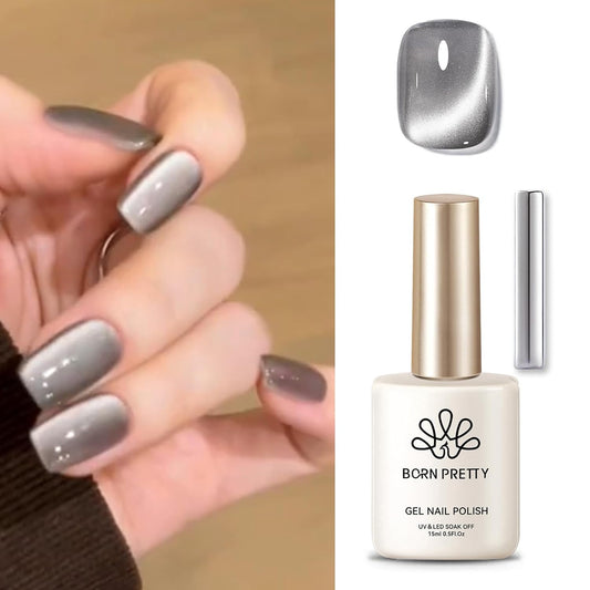Born Pretty Cat Magnetic Eye Gel Nail Polish, Gray Moonlight Cat Magnetic Gel, Glass Shiny Effect Gray Soak Off Nail Art Salon Manicure Home Gift 15ml | alldaygood beauty
