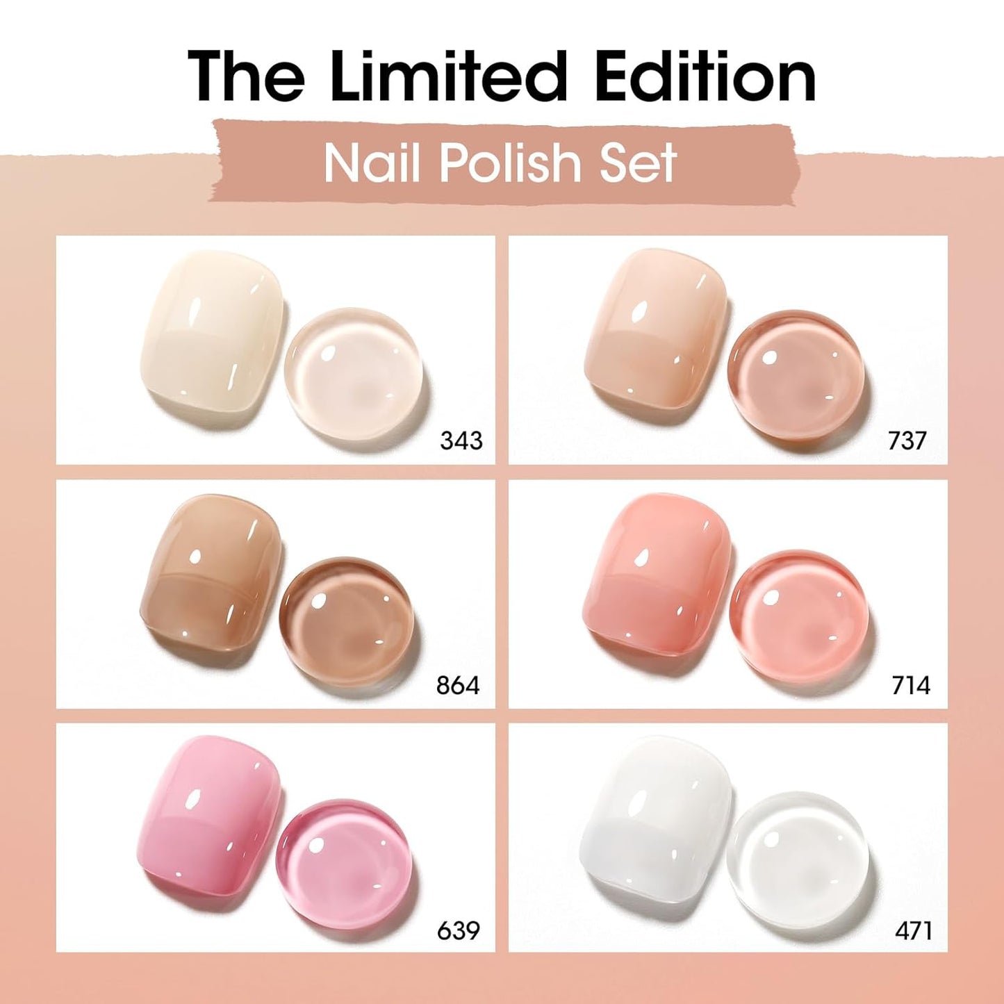 GELLEN Sheer Nude Jelly Nail Polish Not UV Gel, Neutual Regular Nail Polish, Translucent Nude Pink Milky White 6 Colors Set for Acrylic Natural Nails Home Salon, Quick Air Dry, Hema Free, Non-toxic