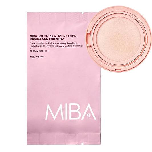 MIBA Ion Calcium Foundation Double Cushion Glow 25 g / 0.88 oz Big Cushion SEASON 3. Long Lasting Cover Effect. Moisture glow. Skin tightening relief. Smooth adhesion. (#21 Rosy Ivory Refill)