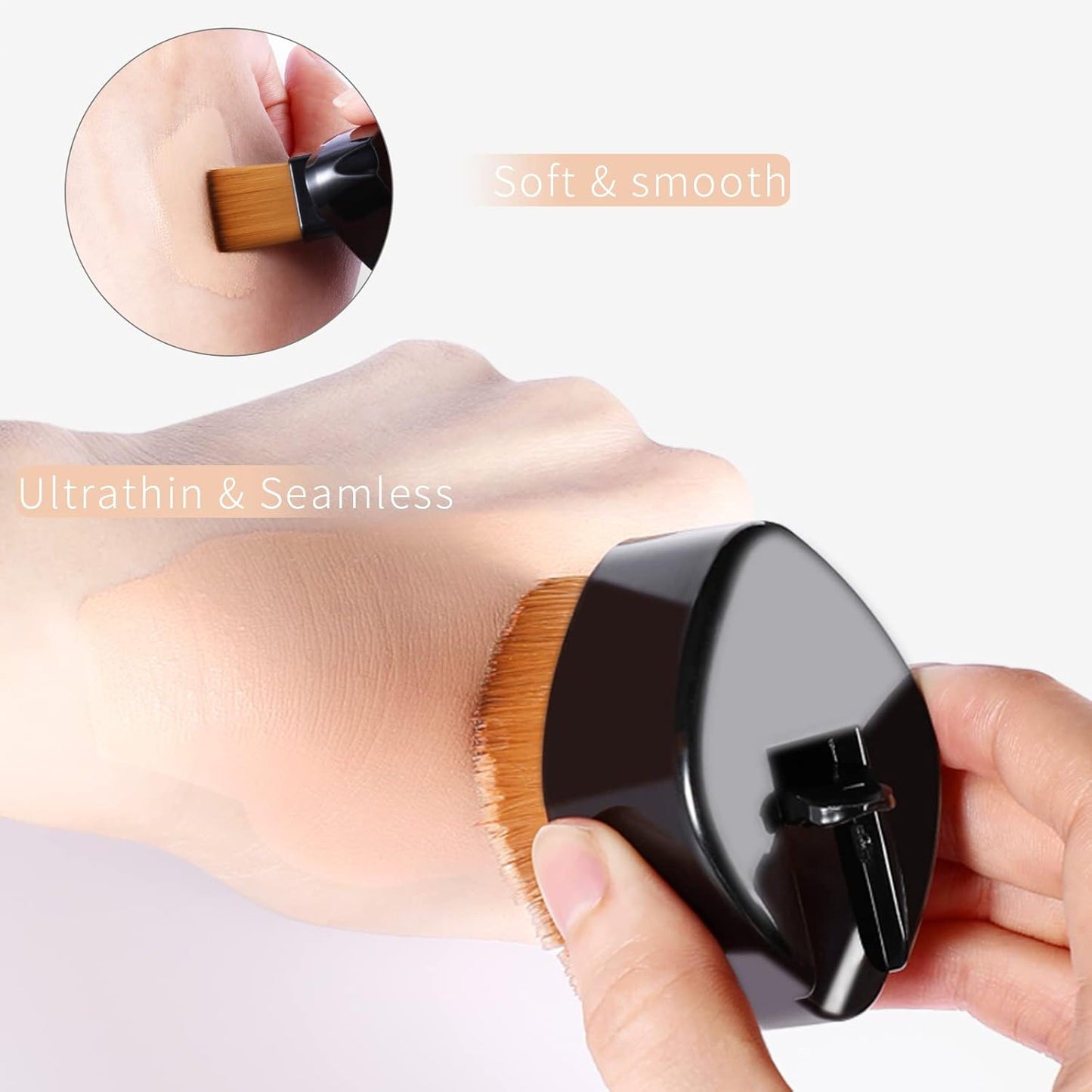 Retractable Flat Foundation Brush for Liquid Makeup with Cover, Liquid Foundation Brush, Flat Makeup Brush for Liquid Foundation, Cream Contour Brush for Cream Makeup. - Black, 55R