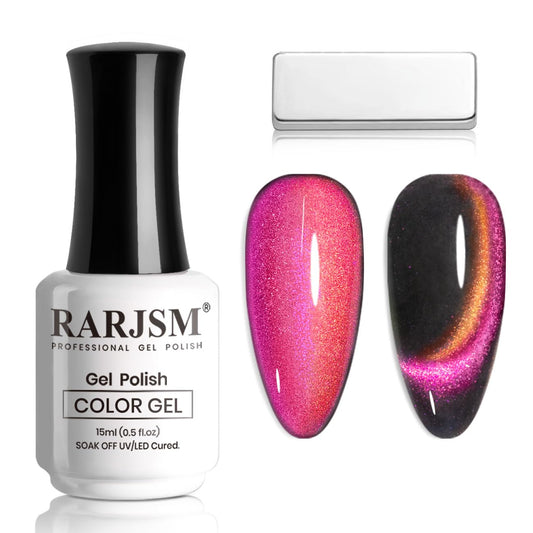RARJSM Cat Eye Gel Nail Polish Orange to Purple Glitter Velvet Cateye Gel Polish with Magnet Stick Reflective Chameleon Shimmer UV LED Curing Requires Soak Off for Home Salon Nail Art Manicure 15ml | alldaygood beauty