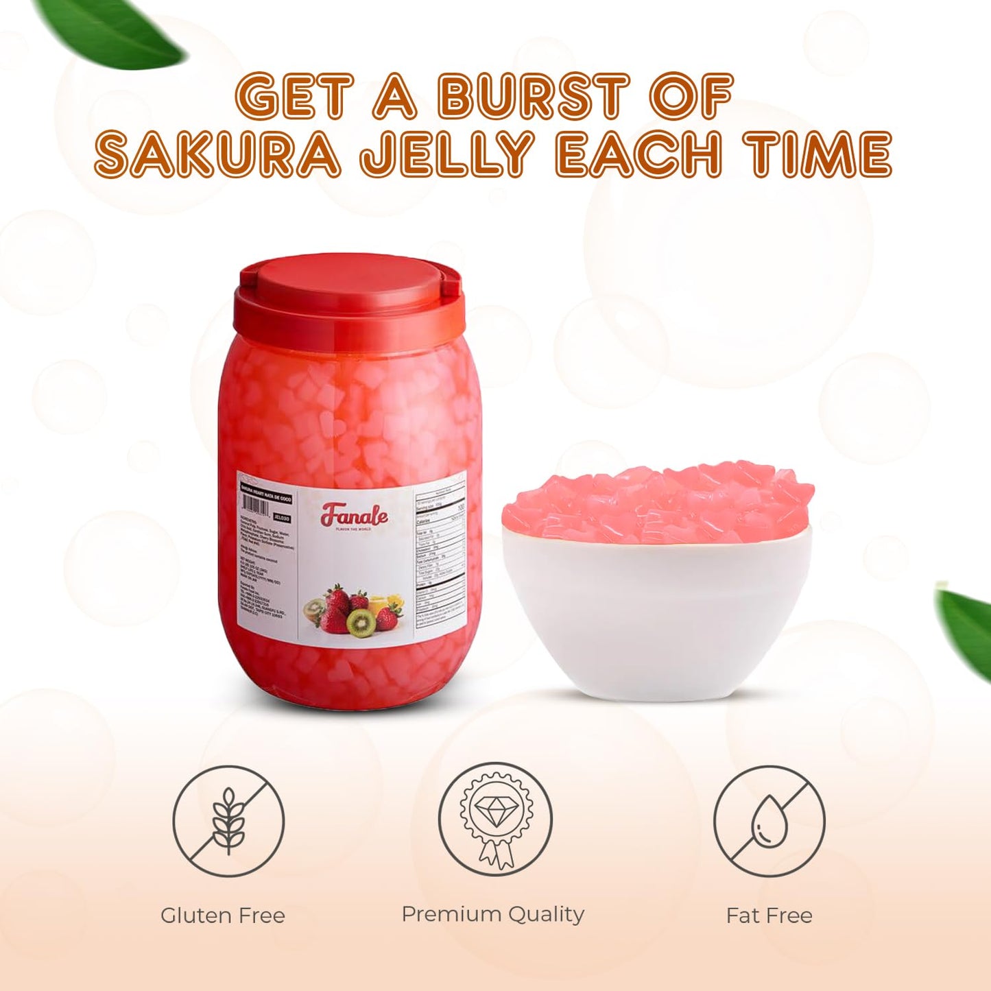 Fanale Coconut Jelly Topping nata de coco for Boba Tea | Ice Cream | Yogurt | Smoothie | Milk Tea | Desserts (Sakura Heart Shaped, 6.6 lb) JEL030