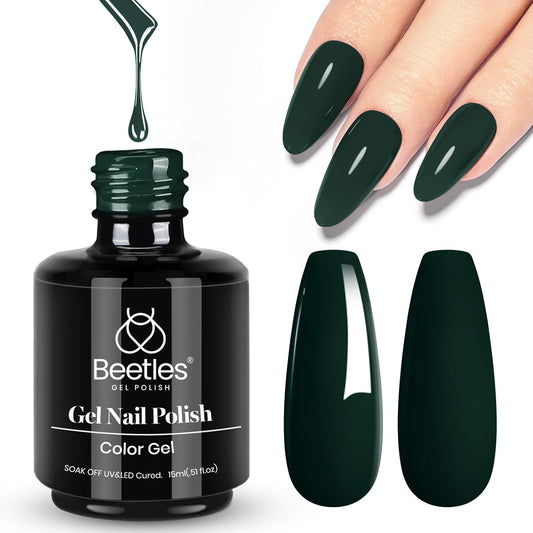 Beetles Green Gel Nail Polish, 15ML 0.51OZ Dark Green Color Soak Off UV Nail Lamp Forest Color Gel Polish Manicure Salon DIY Nail Art Design Decoration at Home Gift for Women | alldaygood beauty