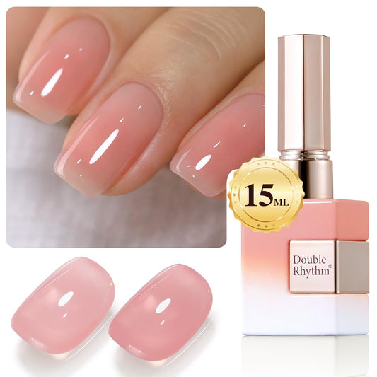 Double Rhythm Translucent Gel Polish Sheer Neutral Natural Light Milky Same Color Same Bottle 15ML Jelly Nail Polish Nail Art DIY at Home (Pink Clear-A1323) | alldaygood beauty