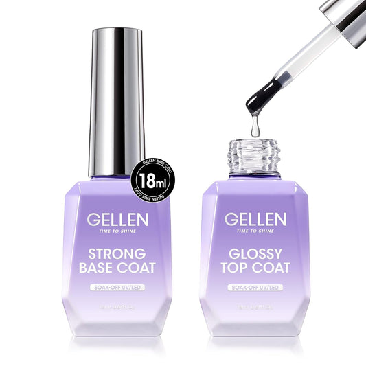 GELLEN Gel Top Coat and Base Coat 2 Pcs 18ml Superior Base Coat Top Coat Set No Wipe Soak Off Ultra Glossy Top Coat Gel Nail Polish UV LED Clear Nail Polish Long Lasting for 28+ Days | alldaygood beauty