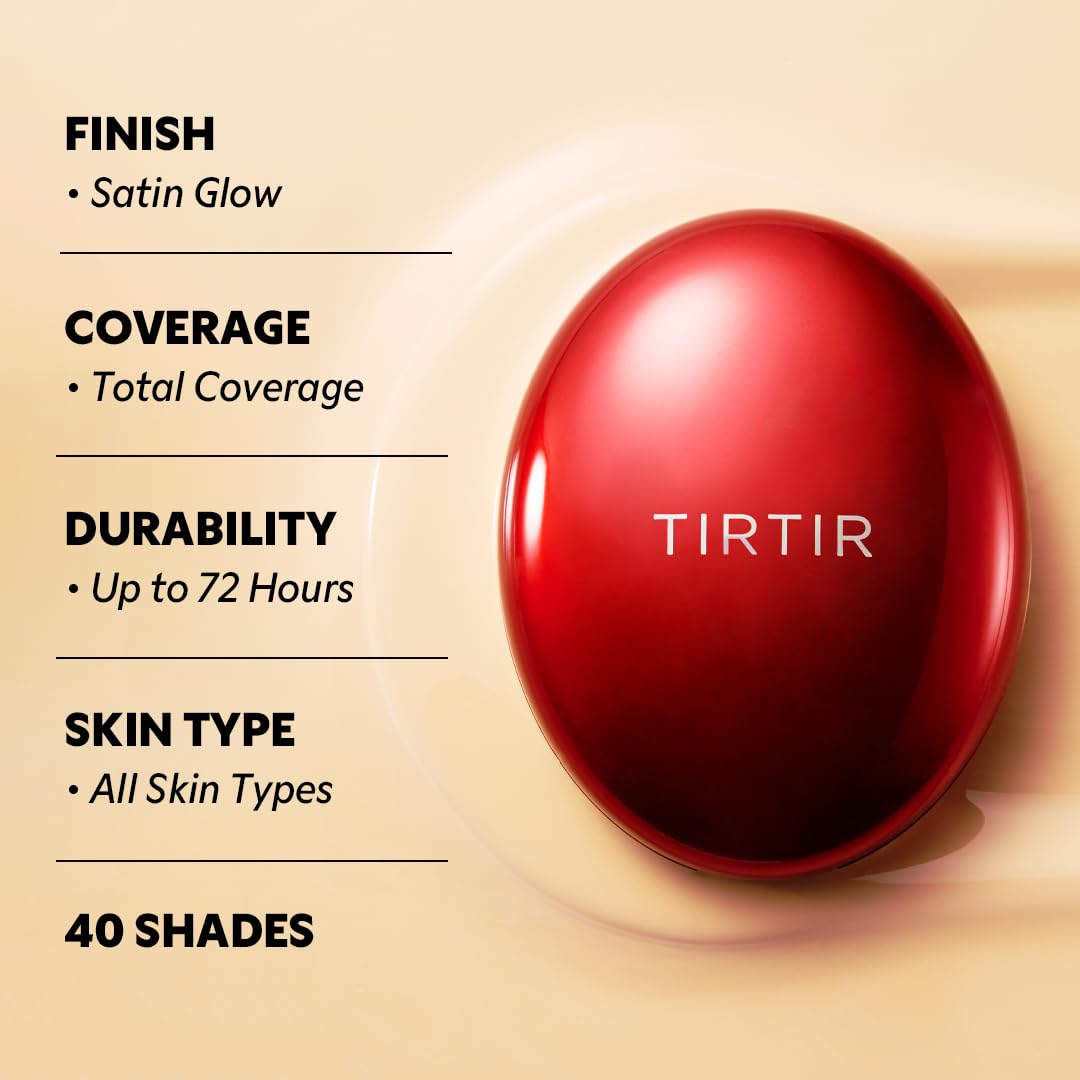 TIRTIR Mask Fit Red Cushion Foundation | Full coverage, Weightless, Skin fit, Satin Glow Finish, Korean Makeup BB Foundation, beauty, Tattoo cover up, Buildable (#45N Saddle Brown, 0.63 Fl Oz)