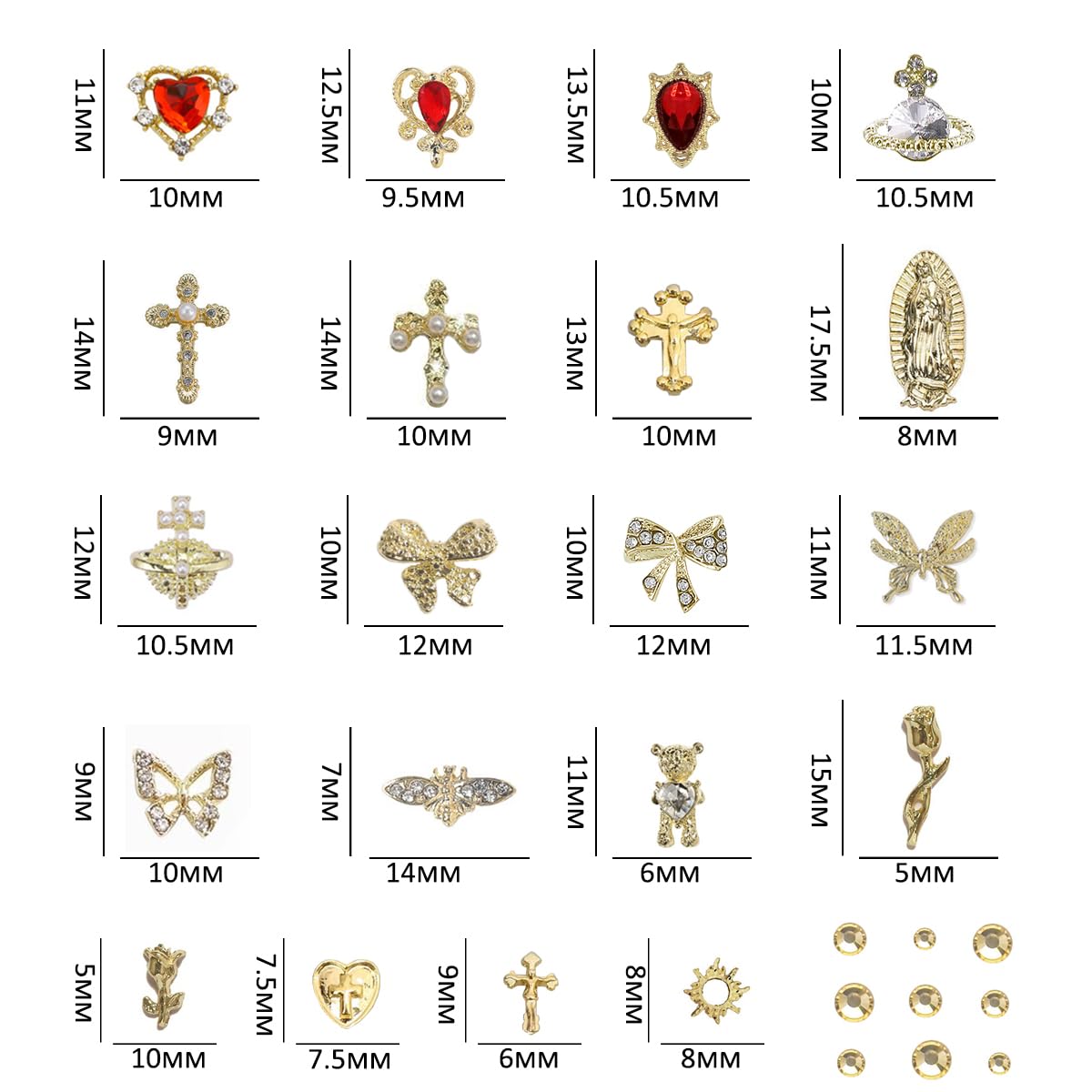 80+ Pcs Golden Nail Charms with Nail Art Rhinestones Gold Cross Virgin Mary and Rose Nail Gems for Acrylic Nails Accessories for Women Nail Decorations Manicure Craft DIY Supplies