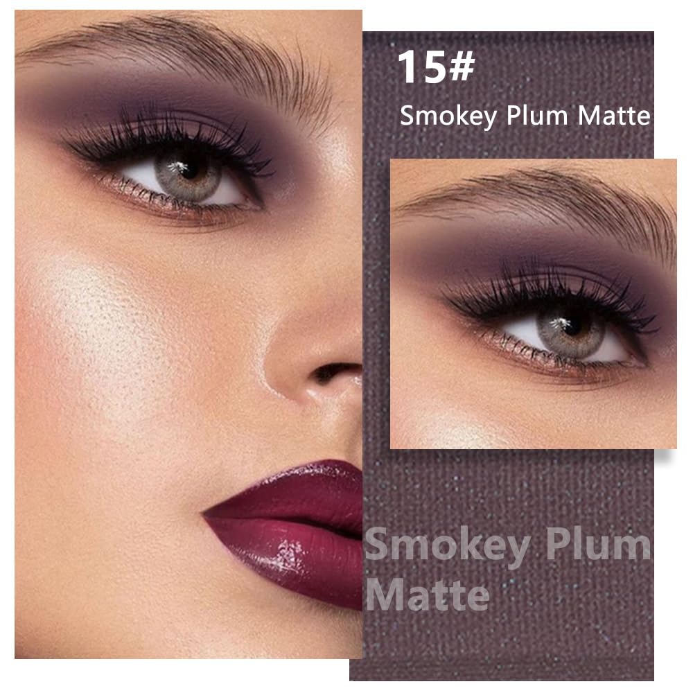 Matte Singe Eye Shadow Palette Makeup, Matte Smokey Plum Monochrome Eyeshadow For Old Women, Mini Singe Pressed Pigmented Waterproof Sombras Para Ojos, Vegan, Talc,Paraben & Cruelty Free, 15