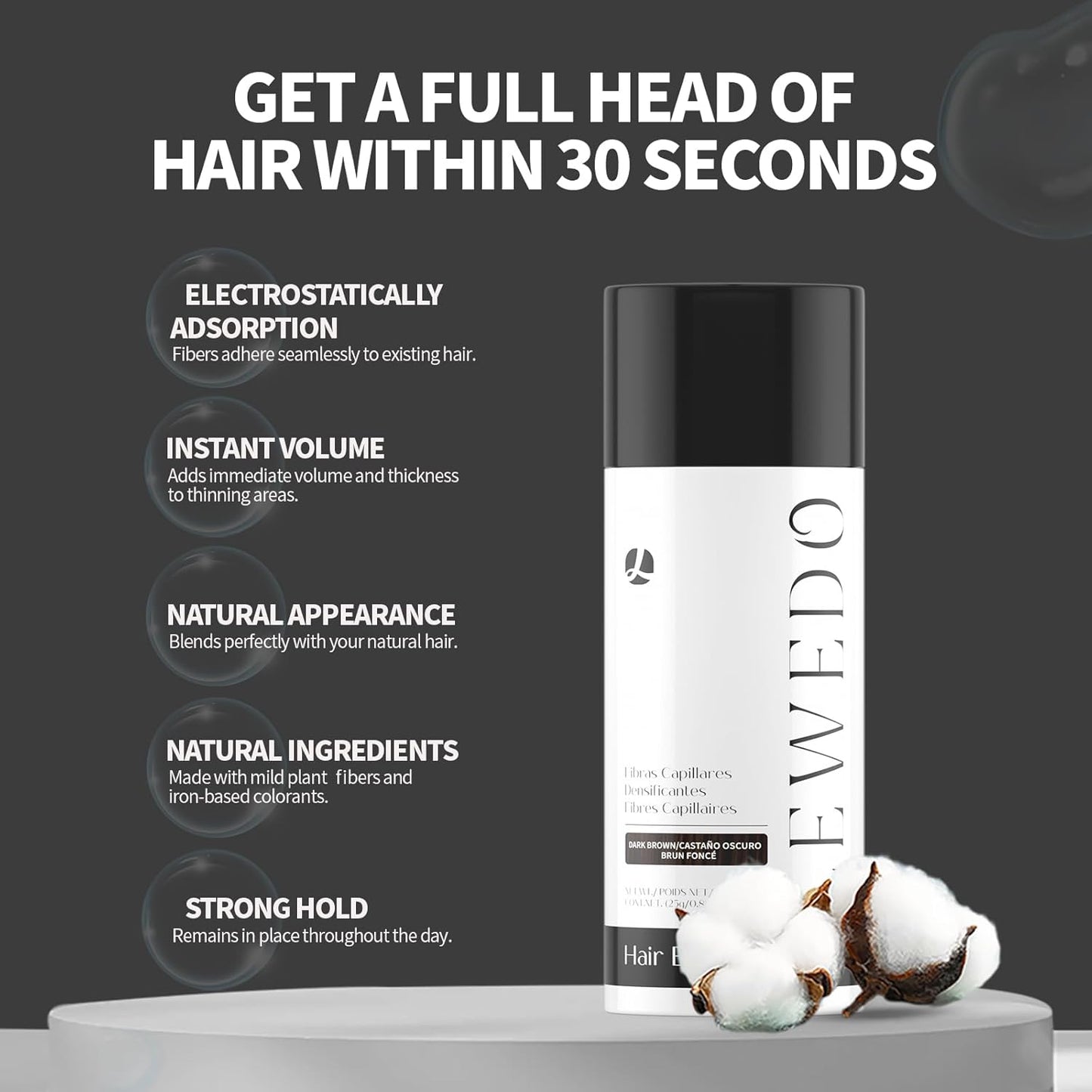 Hair Building Fibers 25G with Precision Spray Applicator - Electrostatic Adsorption for Instant Thicker Hair, Waterproof & Natural Look, Suitable for Men & Women (Black)