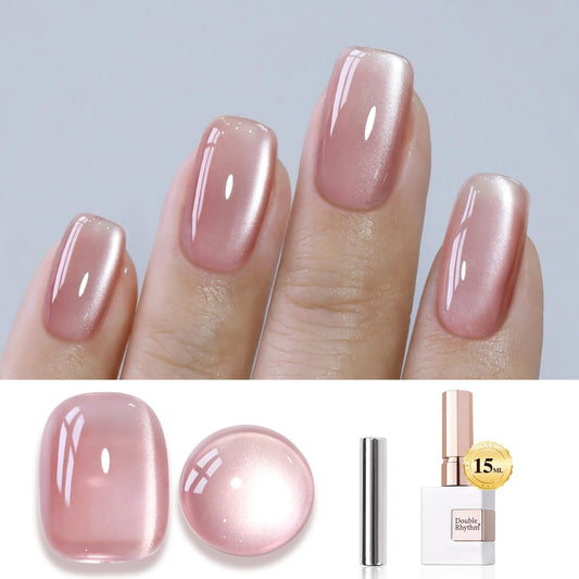 Double Rhythm Jelly Glass Cat Eye Gel Polish with Magnet 15ML Holographic Glitter Shimmer Translucent Sheer Color Magnetic Polish Salon DIY at Home (Jelly Pink Orange-MC1102) | alldaygood beauty