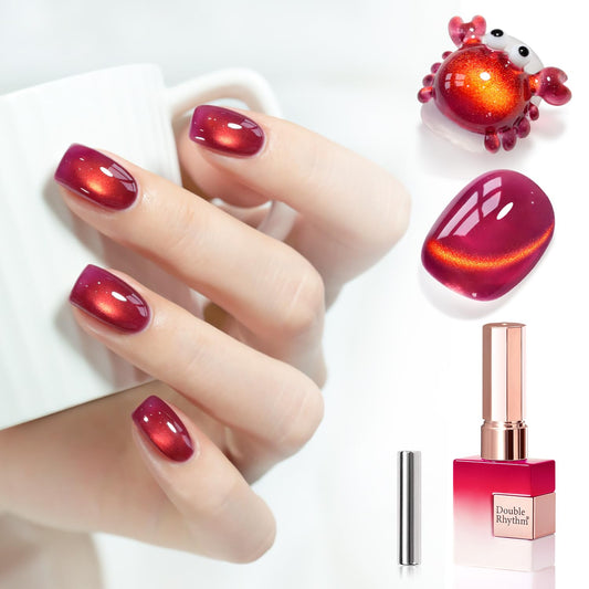 Double Rhythm 0.5 OZ Cat Eye Gel Polish with Magnet 15ML Holographic Glitter Shimmer Translucent Jelly Color Magnetic Nail Polish Salon DIY at Home (Burgundy Golden-MC1262) | alldaygood beauty