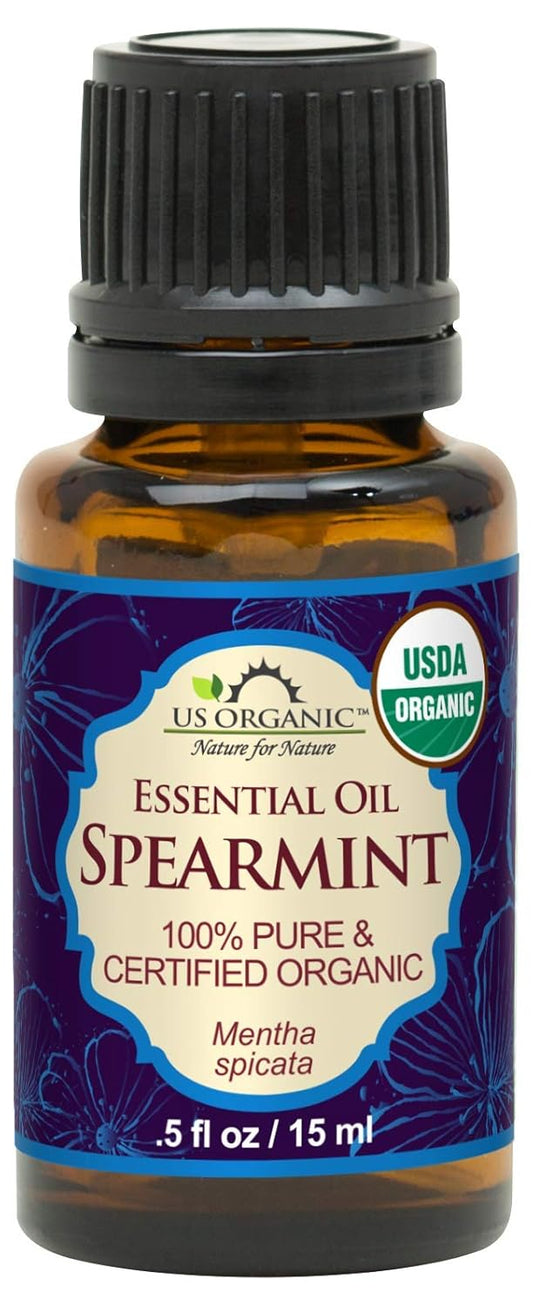 US Organic 100% Pure Spearmint Essential Oil - USDA Certified Organic, Steam Distilled - W/Euro droppers (More Size Variations Available) (15 ml / .5 fl oz) | alldaygood beauty