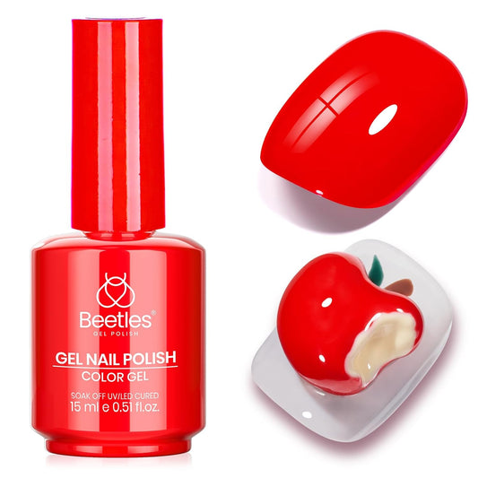 Beetles Red Gel Nail Polish – 15ml Classic Bright Red Soak Off UV LED Gel Polish Same Color Bottle for Salon DIY Manicure Gift for Women | alldaygood beauty