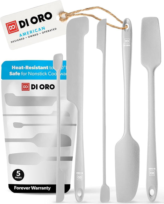 DI ORO Silicone Jar Spatulas for Scraping - Rubber Spatulas Silicone Heat Resistant - Kitchen Spatulas Nonstick Cookware Safe - Silicone Utensil Set for Blenders, Mixing, Baking, & Makeup (5pc, Stone)