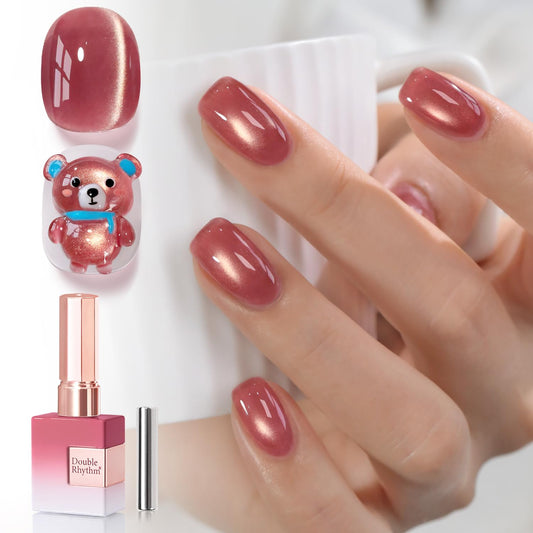 Double Rhythm 0.5 OZ Cat Eye Gel Polish with Magnet 15ML Holographic Glitter Shimmer Translucent Jelly Color Magnetic Nail Polish Salon DIY at Home (Rose Coffee-MC1272) | alldaygood beauty