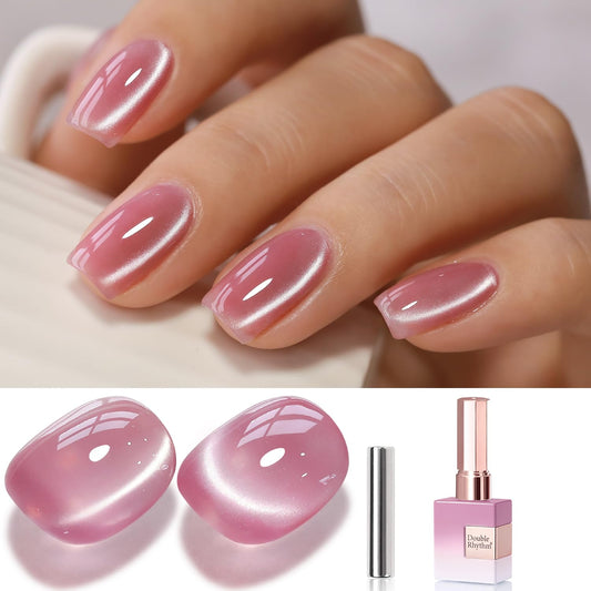 Double Rhythm 0.5 Oz Cat Eye Gel Polish with Magnet Same Color Same Bottle Holographic Glitter Shimmer Translucent Color Salon 15 ML Magnetic Nail Art (Lilac Pink-MC1168) | alldaygood beauty