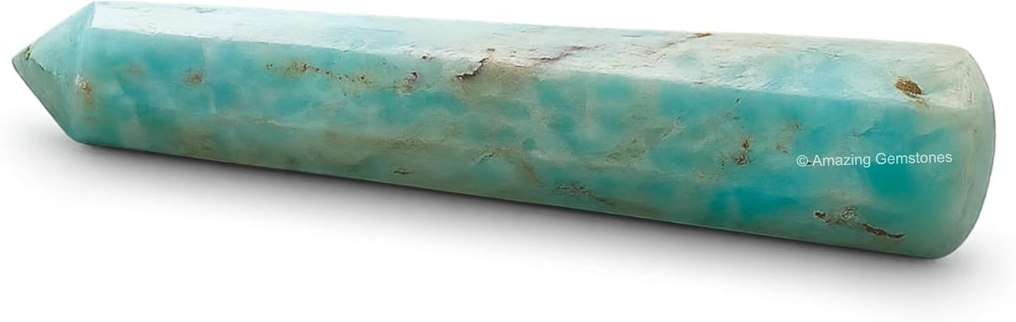 Amazing Gemstone Caribbean Calcite Crystal Wand Massage Stick - Pelvic Wand Gua Sha for Adults - Crystals and Healing Stones Massage Wands for Adults Gifts (Pointed)