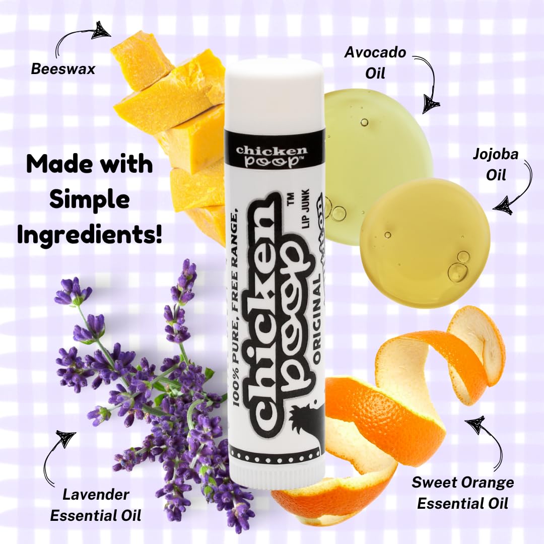 Chicken Poop Lip Balm Simone Chickenbone 100% Natural Moisturizer for Dry, Chapped Lips, 0.15 oz, (Original), Pack of 5