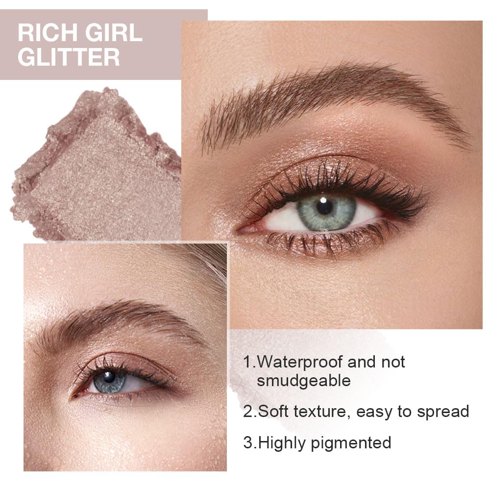 Eye shadow low saturation delicate long-lasting eye shadow palette, Monochrome Glittler Eyeshadow, pressed glitter eyeshadow, Glittle Pressed Powder Single Vegan Eyeshadow, (03 Glittle Gold)