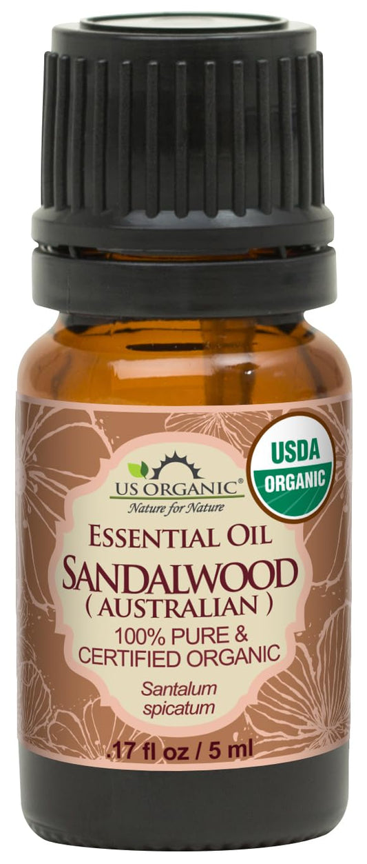US Organic 100% Pure Sandalwood Essential Oil, USDA Certified Organic, Steam Distilled, Santalum Spicatum, Premium Quality, Woody Scent, Ideal for Diffuser, Massage & Skincare, from Australia (5 ml) | alldaygood beauty