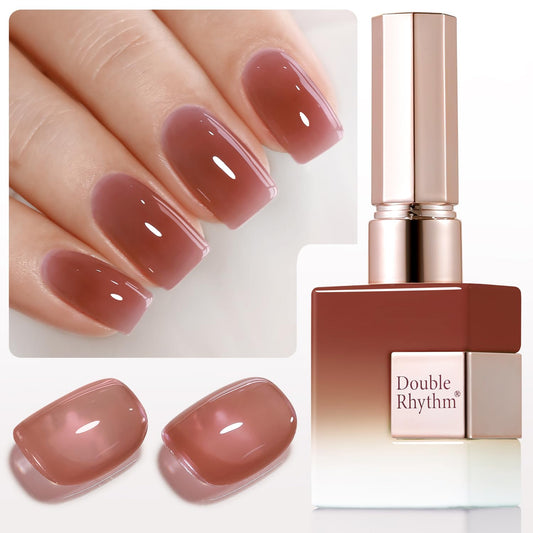 Double Rhythm 0.50 OZ Translucent Gel Polish Same Color Same Bottle Sheer Pastel Neutral Natural Milky 15 ML Jelly UV Nail Art DIY at Home (Red Brown-A1510) | alldaygood beauty