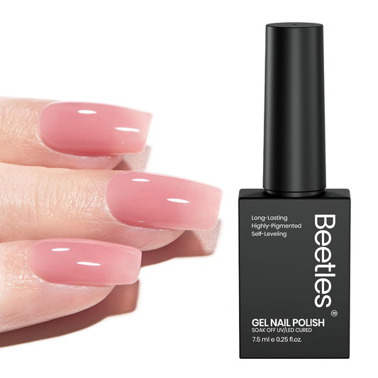Beetles Nude Pink Gel Nail Polish - Muted Bloom Clear Pink, Natural Jelly Gel Polish, Sheer Translucent Colors, Nail Concealer Soak Off UV French Nail Art Manicure Gift for Women 15ML | alldaygood beauty