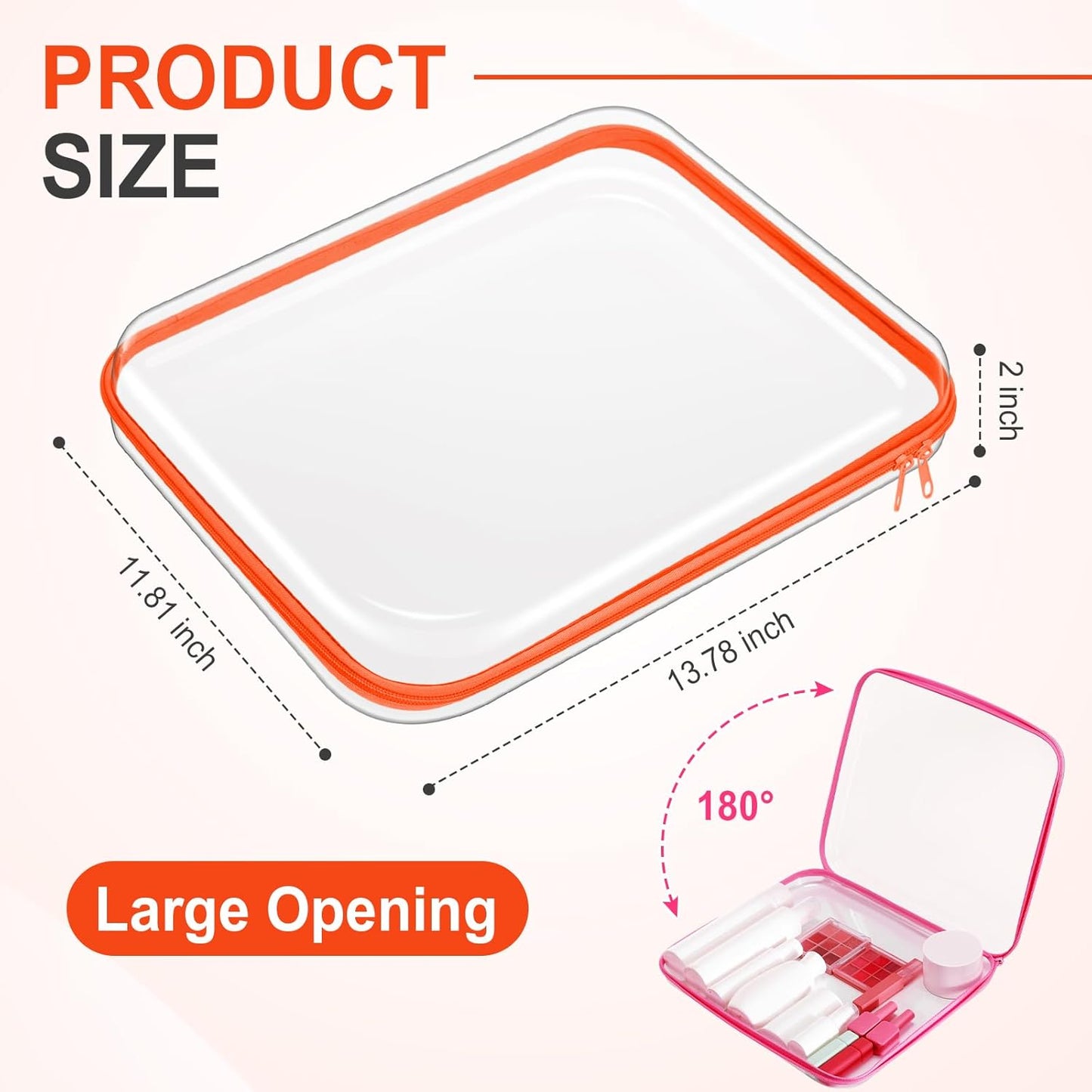Hoolerry 4 Pcs Hard Clear Zipper Case Makeup Bags Plastic Pencil Pouch Transparent Storage Box Containers for Cosmetics, Snacks, Building Blocks, Puzzles(Fluorescent,13.8 x 11.8 x 2 in)