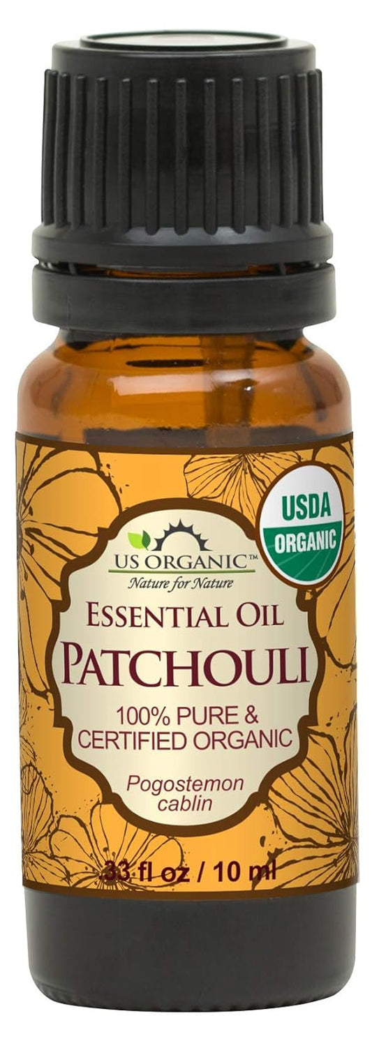 US Organic 100% Pure Patchouli Essential Oil - USDA Certified Organic, Steam Distilled - W/Euro droppers (More Size Variations Available) (10 ml / .33 fl oz) | alldaygood beauty