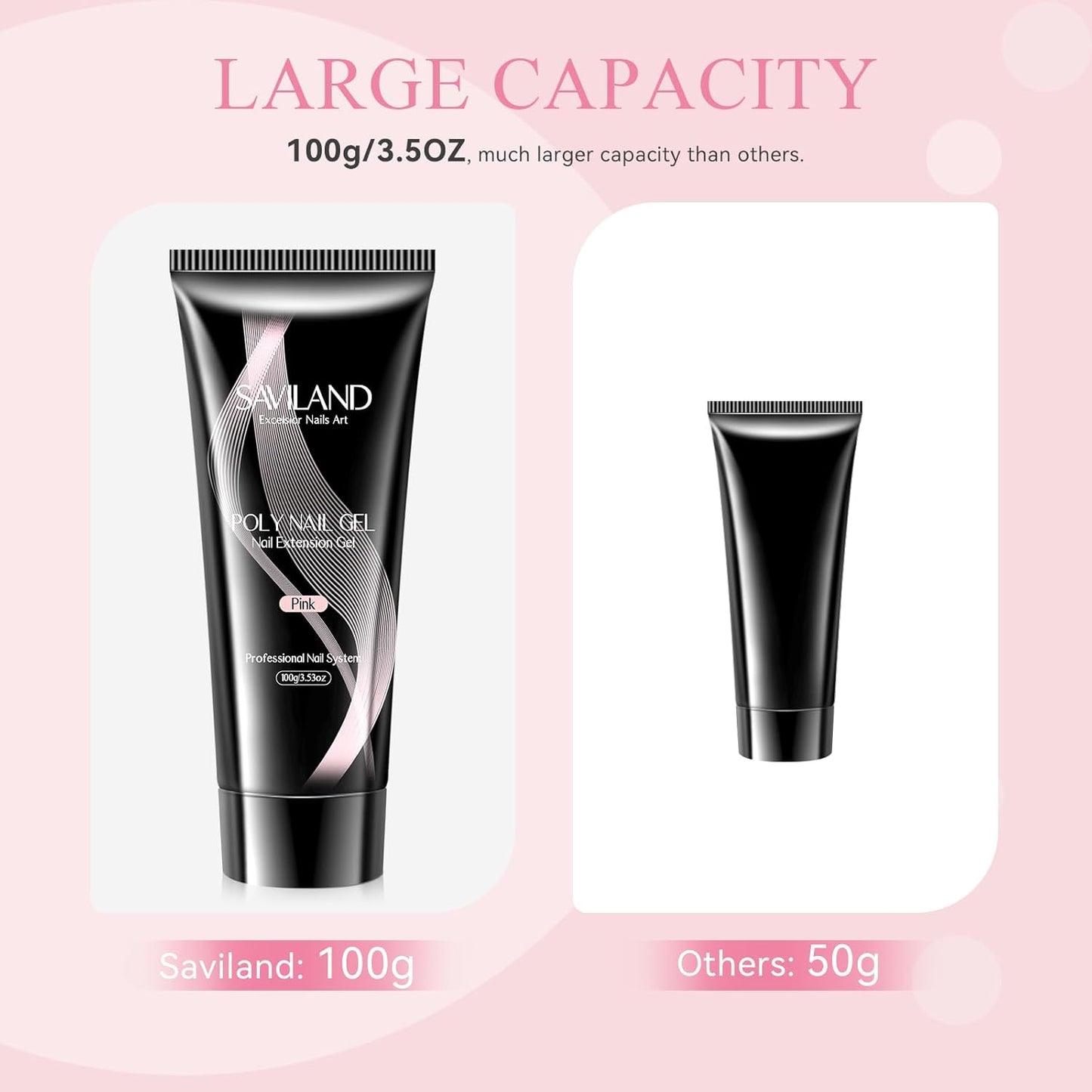 SAVILAND Poly Gel-100 G Pink Color Poly Nail Gel, Large Capacity Extension Durable Gel for Nail Strengthener, Long-Lasting, Easy to Use for Starter & Professional Manicure DIY Art Home Salon