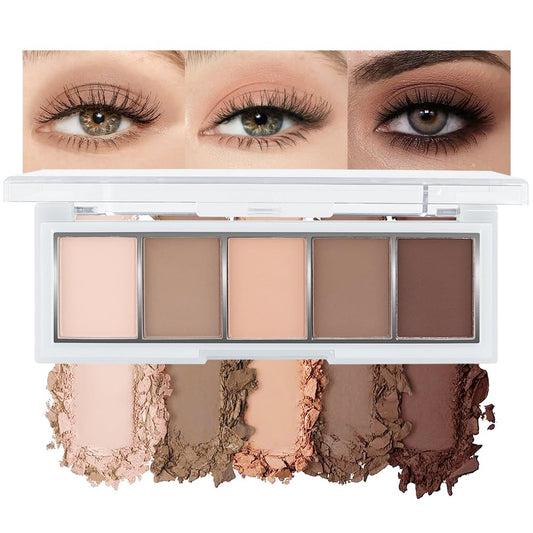 AMY'S DIARY Neutral Nude Brown Eyeshadow Palette Makeup, 5 Colors Cool-Toned Velvety Matte Finish, Nude Taupe Eye Shadows, for Brown Eyes Long Lasting Naturing-Looking (#01)