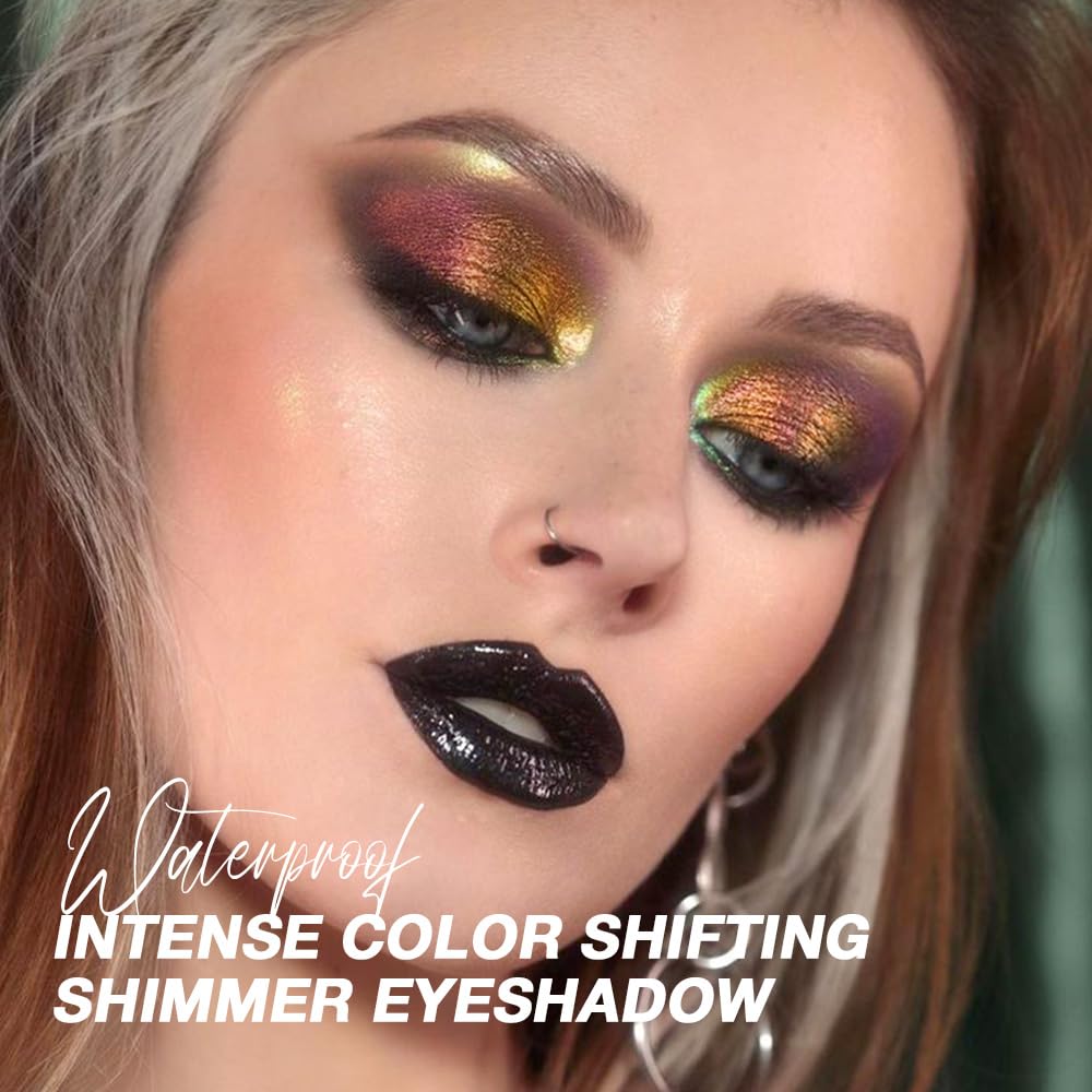 evpct Rose Red Gold Shimmer Sparkle Chameleon Duo Chrome Multichrome Gothic Iridescent festival Eyeshadow Palette, Single Mini Eye Shadow Palette Makeup for Older Women, Glitter Eyeshadow Stick, 01