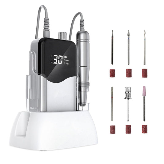 CIVPOWER Nail Drill, Portable Rechargeable Tool Kit with 35000RPM Electric Nail File and LED Display for Manicure, Pedicure, Salon, Home, DIY (White)
