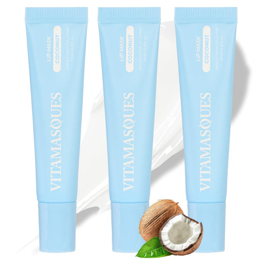 Vitamasques Overnight Lip Mask - Hydrating Coconut Flavor Lip Balm Moisturizer with Vitamins & Natural Oil Hydrates, Nourishes & Plumps Lips Area - Korean Skin Care Lip Care Products (Pack of 3) | alldaygood beauty