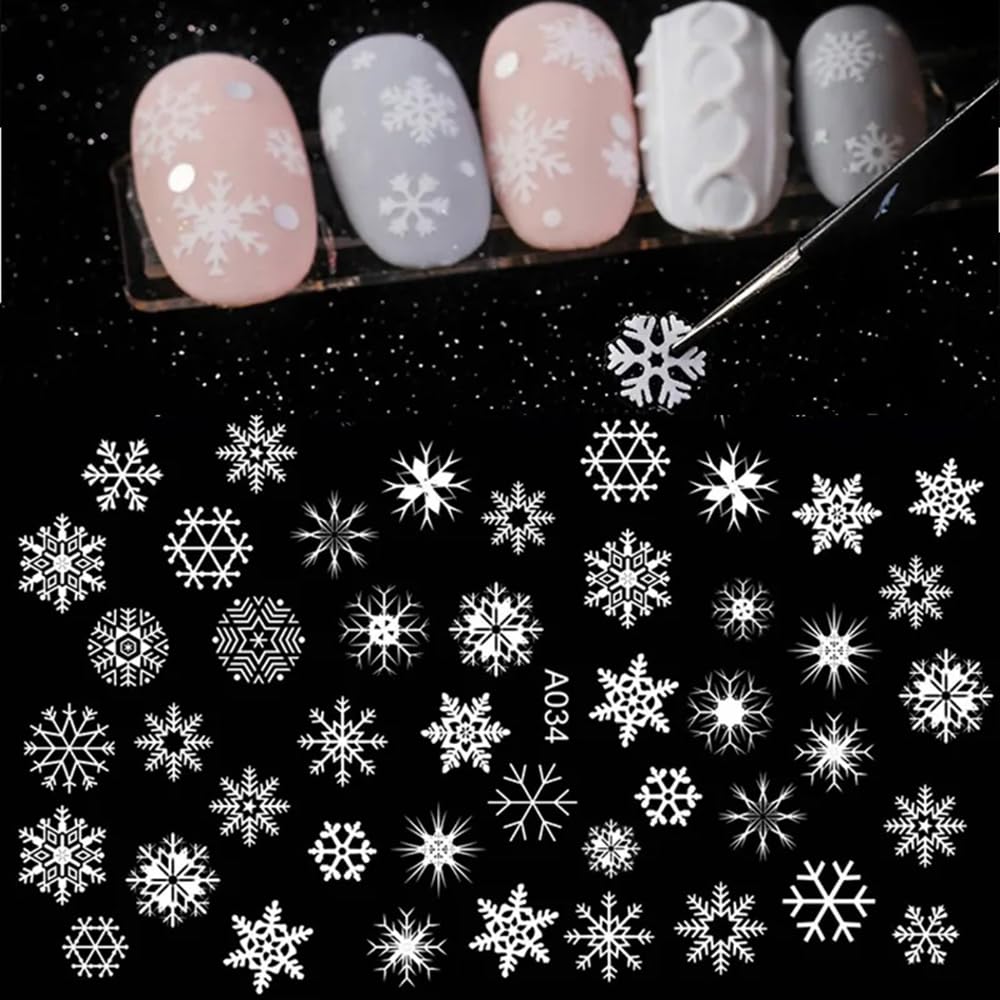 30 Sheets Christmas Nail Art Stickers - 3D Self-Adhesive Snowflake & Santa Claus Nail Decals for Xmas & New Year