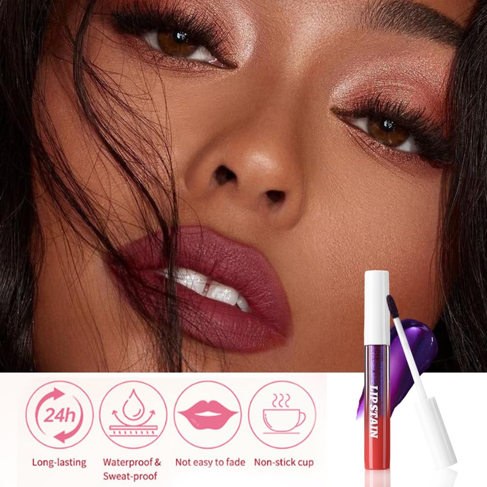 evpct Deep Mauve Red Peel Off Lip Stain Tints, Matte Liquid Lipstick Lip Stain Long Lasting Waterproof for Women, Non-stick Cup Lipstick Peel Off Highly Pigmented Not Faded Smudge-proof Easy to Apply