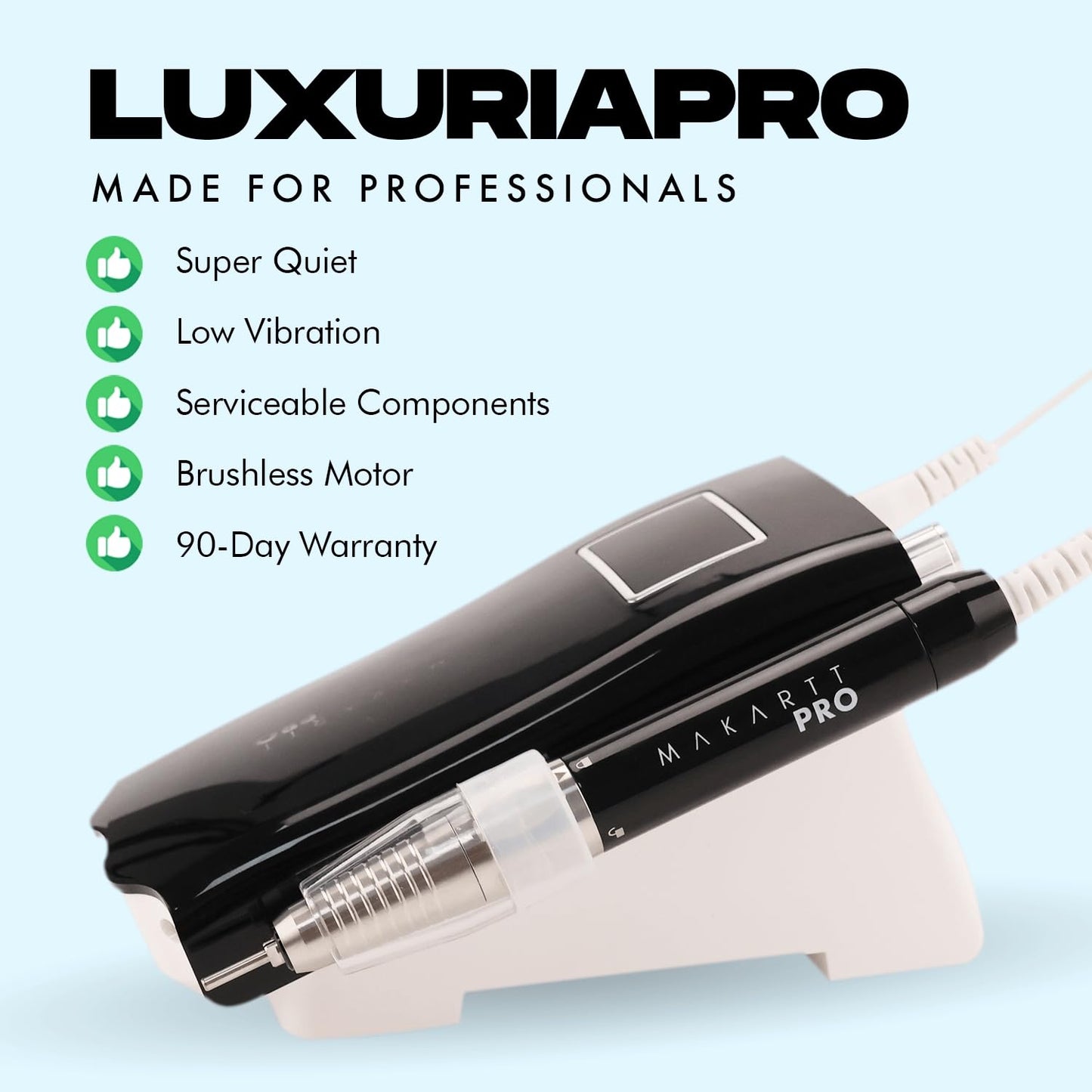 LuxuriaPro 35000 RPM Professional Nail Drill - 85W Brushless Motor | High Torque | Quiet & Vibration-Free | Portable, Rechargeable & Cordless Nail Drill for Technicians - Baby Pink