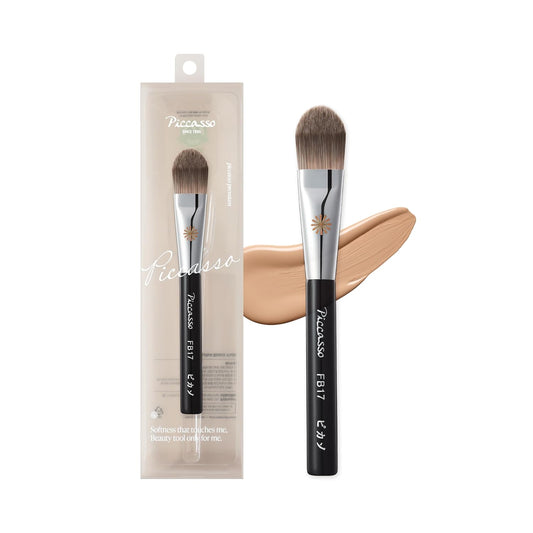 Piccasso FB17 Foundation Brush – Soft Makeup Brush for Liquid & Cream Foundation, Curved Bristles for Smooth and Flawless Face Makeup, Professional Tool for Base Layering, Korean Beauty Essential