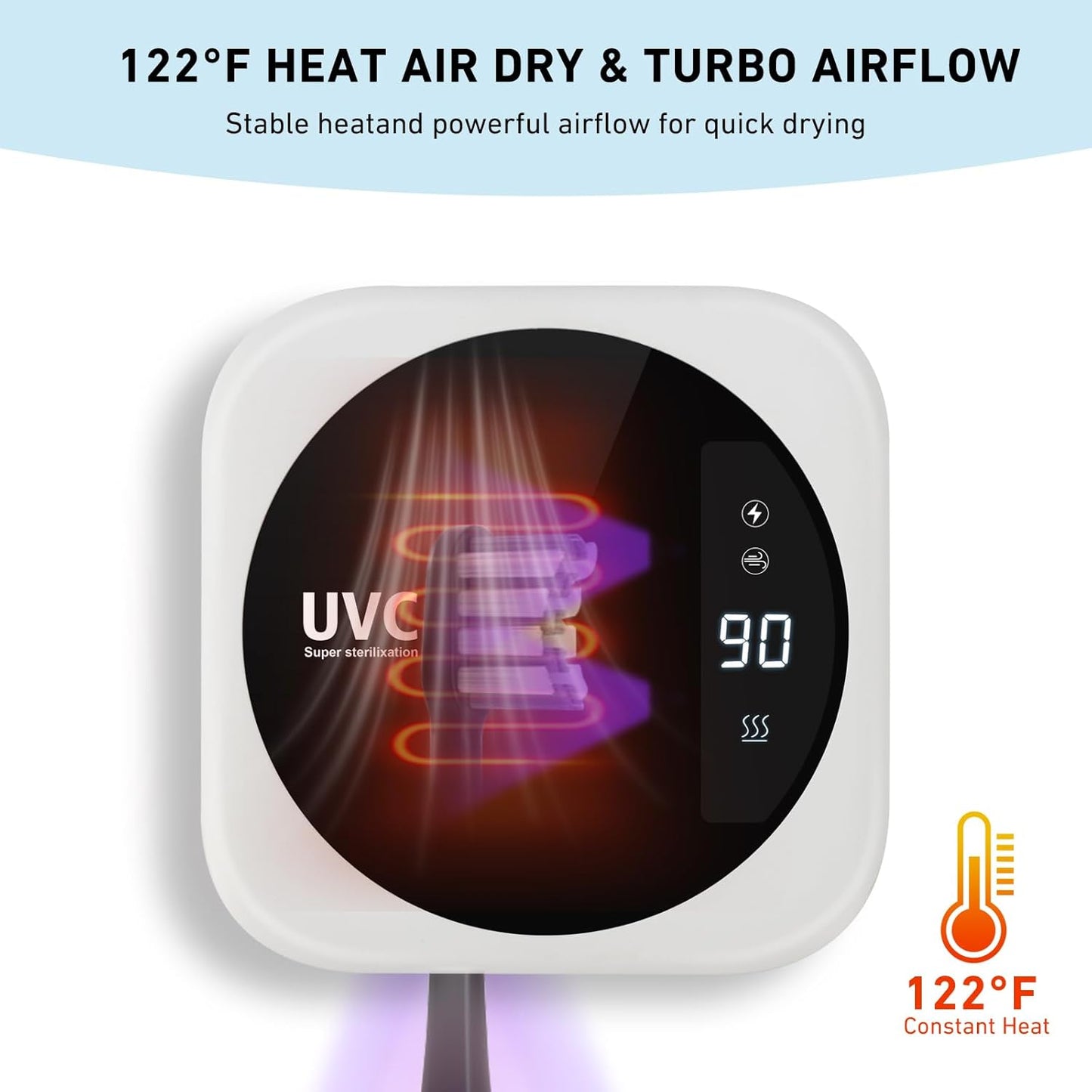 Travel Toothbrush Cleaning Case,Portable UV Toothbrush Cleaner with LED Screen,Smart Toothbrush Holder with Heating,Fan Drying and Mirror For Traveling or Business Trip & Fit All Toothbrushes - White