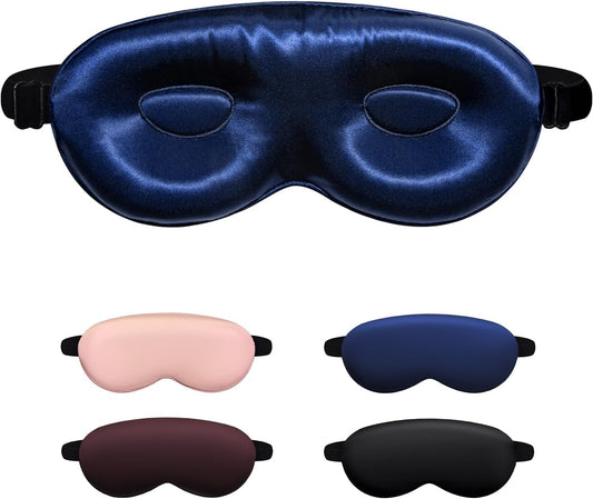 Luxury 22 Momme 100% Mulberry Silk Sleep Mask – 3D Eye Mask with Adjustable Strap, Gentle on Skin and Eyes, Provides Complete Light Blockage for Deep Sleep (Navy, Adjustable)