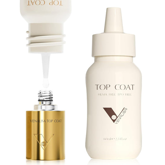 VENALISA 60 ML No Wipe Gel Top Coat- High Gloss Shiny Long Lasting Top Coat Clear Gel Nail Polish, Soak Off Nail Art Home and Professional Manicure | alldaygood beauty