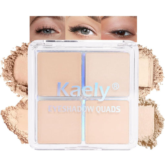 Kaely Powder Eyeshadow Quad, Vanilla Nude Beige Matte Shimmer Eyeshadow Palette Makeup, Neutral Eye Shadow Palette for Older Women Pigmented Waterproof, sombras para ojos, Blendable, Cruelty-free, 10 | alldaygood beauty