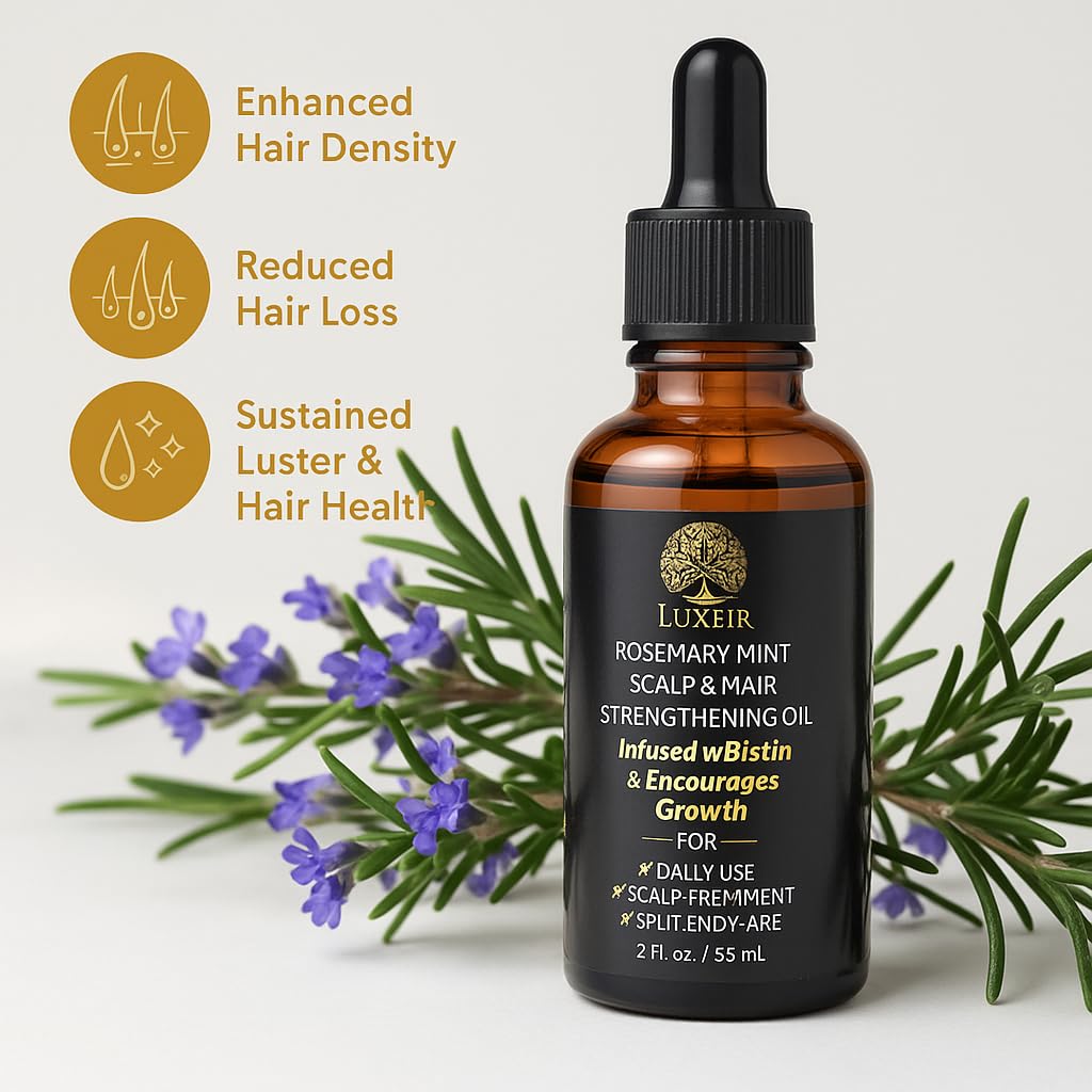 Luxeir Rosemary Mint Hair Growth Oil-Biotin Infused Scalp & Hair strengthening Oil for Thicker,Longer,Healither Hair, Treatment for Thinning Hair-Ideal for Women & Men-2 fl.Oz
