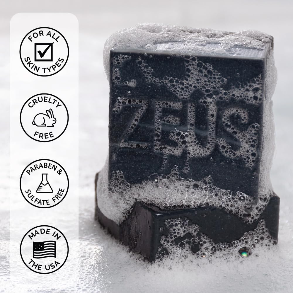 ZEUS Beard Wash Bar for Men, All-Natural Hydrating Shampoo, Skin-Clarifying Soap & Beard Care Cleanser with Natural Ingredients, Anti-Itch & Gentle on Skin (Made in USA) Sandalwood