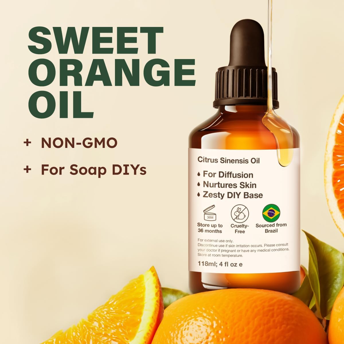 Kukka Orange Essential Oil - 4 Fl Oz - Essential Oil for Diffuser Sweetens Your Environment for Calmer Surroundings - Brazilian Orange Rinds, DIY Soap Making Scents