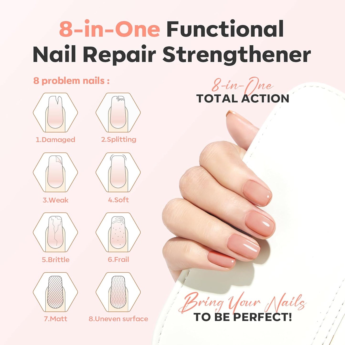 modelones Nail Strengthener and Growth Nail Hardener Extra Strong and Growth Nude Nail Polish Nail Repair for Damaged Nails Strengthening Polish Ridge Filler for Nails 15ml