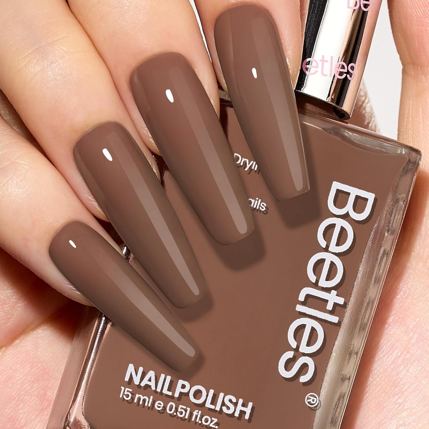 Beetles Mocha Mousse Nail Polish –No UV Needed, Air Dry –Warm Taupe Glossy Lacquer,Fast Drying, Long Lasting, Elegant Neutral Color At-Home DIY & Salon
